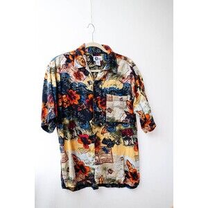 Vintage Arizona Jean Co M mens button down Hawaiian bold print short Sleeve
